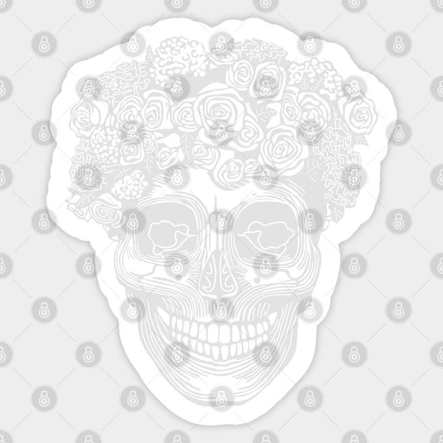 Flower Crown Skull (Light Grey) Sticker by ziafrazier